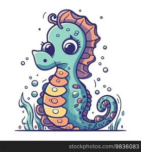 Cute cartoon seahorse. Sea life. Vector illustration.