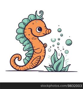 Cute cartoon seahorse. Vector illustration of a sea horse.