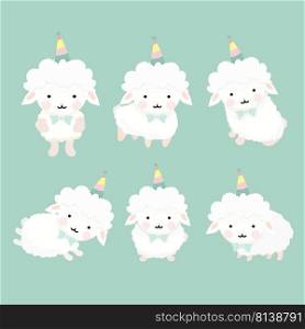 Cute cartoon sheep set.