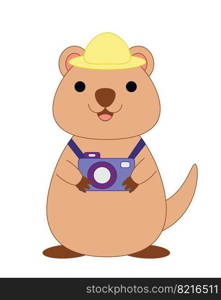 Cute cartoon Smi≤Quokka and camera. Draw illustration in color