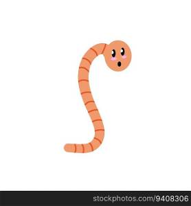 Cute cartoon smiling worm drawing. Little pink earthworm isolated vector illustration.. Cute cartoon smiling worm. Little earthworm
