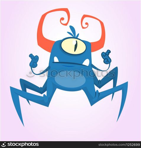 Cute cartoon spider monster. Vector illustration
