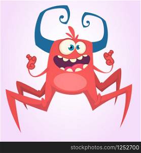 Cute cartoon spider monster. Vector illustration for Halloween. Design for children book, sticker, print or party decoration