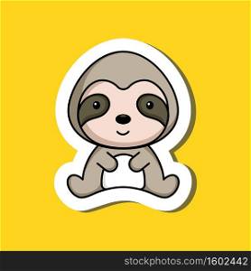 Cute cartoon sticker little sloth logo template. Mascot animal character design of album, scrapbook, greeting card, invitation, flyer, sticker, card. Vector stock illustration.