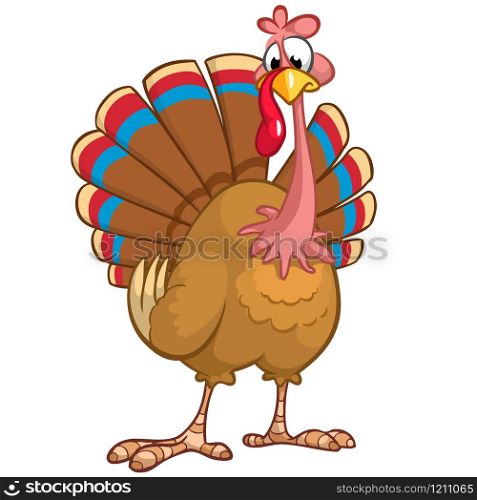 Cute cartoon Thanksgiving turkey. A vector illustration on white background