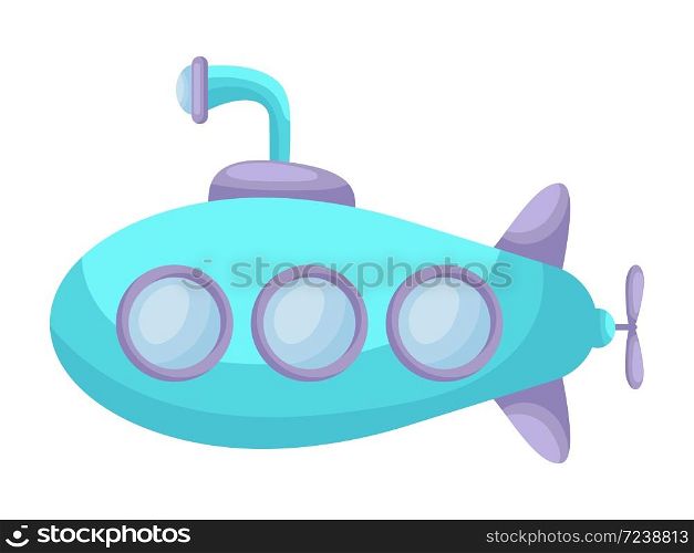 Cute cartoon turquoise-purple submarine with periscope for design of album, scrapbook, card and invitation. Flat cartoon colorful vector illustration isolated on white background.