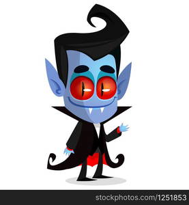 Cute cartoon vampire with red eyes. Vector illustration of dracula