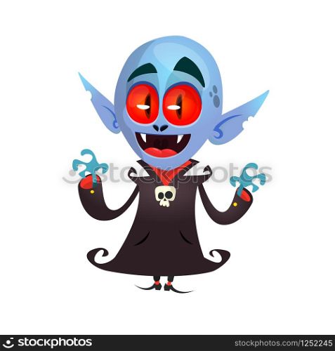 Cute cartoon vampire with red eyes. Vector illustration of dracula