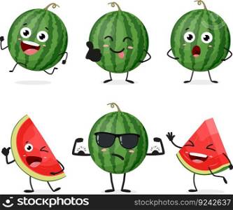 Cute cartoon watermelon characters set	