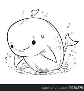 Cute cartoon whale. Coloring book for children. Vector illustration.