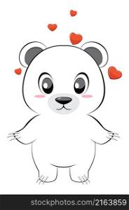 Cute cartoon white bear with red heart illustration.