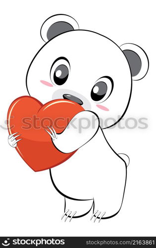 Cute cartoon white bear with red heart illustration.