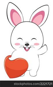 Cute cartoon white bunny with heart, Valentine illustration.