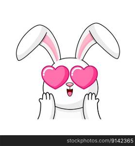 Cute cartoon white rabbits character. Happy Valentine’s day.  Cartoon character design. Vector illustration.