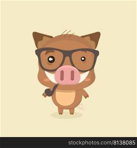 Cute Cartoon Wild Boar. Funny Vector Animal. 