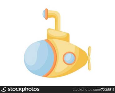 Cute cartoon yellow submarine with periscope for design of album, scrapbook, card and invitation. Flat cartoon colorful vector illustration isolated on white background.
