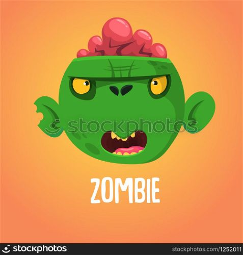 Cute cartoon zombie head. Halloween vector illustration isolated