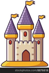 Cute castle icon with yellow flags