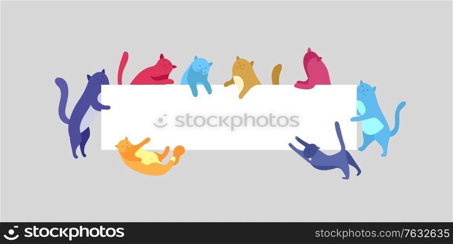 Cute cat and dog holding blank sign. Cute cats holding blank banner