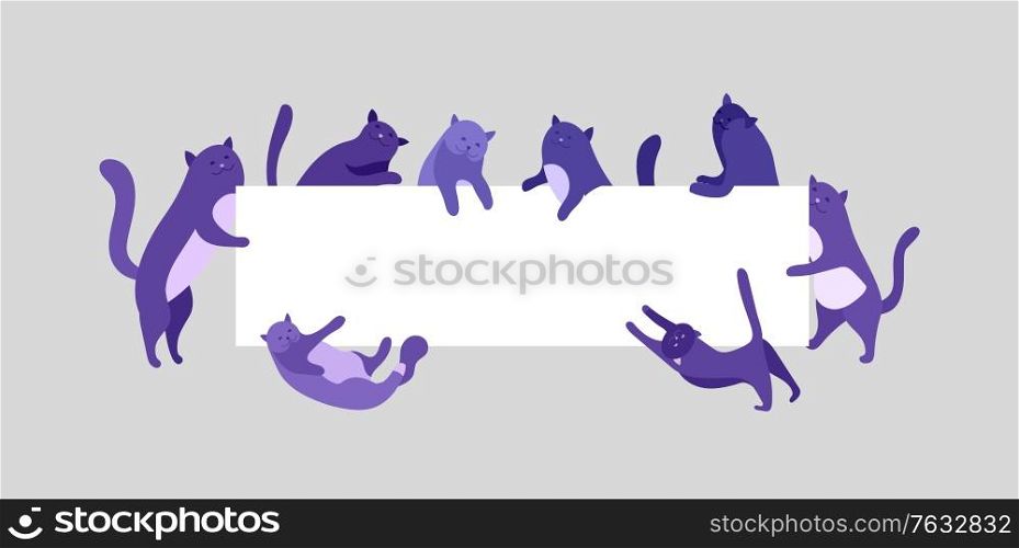 Cute cat and dog holding blank sign. Cute cats holding blank banner