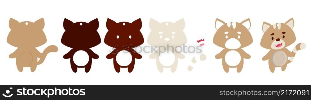 Cute cat candy ornament. Layered paper decoration treat holder for dome. Hanger for sweets, candy for birthday, baby shower, halloween, christmas. Print, cut out, glue. Vector stock illustration