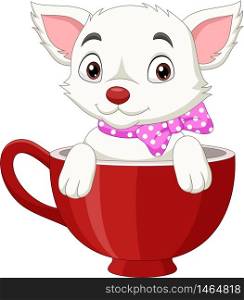 Cute cat cartoon sitting in a red cup