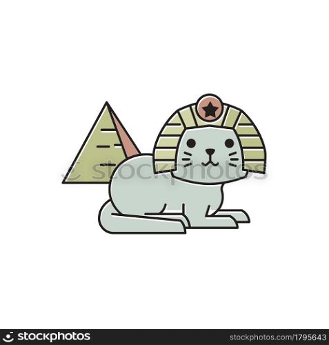 Cute Cat Egyptian Costume Pyramid Egypt Flat Cartoon Illustration