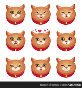 Cute cat face character emotions set decorative icons isolated vector illustration