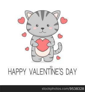 Cute Cat Holding Heart Valentines Day