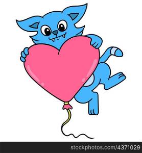 cute cat hugging balloon shaped love valentine celebration