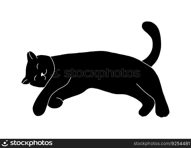 Cute cat icon silhouette isolated on white background. Simp≤black pr∫with s≤eπng kitty pet. Outli≠dood≤sty≤illustration for kids.