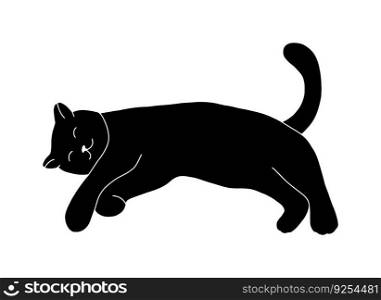 Cute cat icon silhouette isolated on white background. Simp≤black pr∫with s≤eπng kitty pet. Outli≠dood≤sty≤illustration for kids.