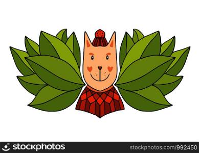 Cute Cat illustration. Ginger cat in green leaves. Vector illustration for posters, greeting cards, t-shirts prints. Cute Cat illustration. Ginger cat in green leaves. Vector illustration for posters, greeting cards, t-shirts prints.