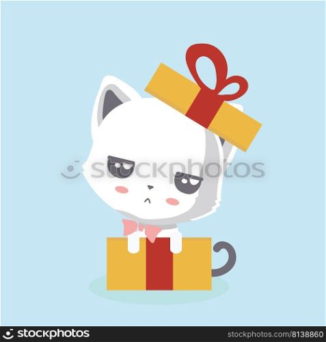 Cute cat illustration on pastel background. 