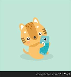 Cute cat illustration on pastel background.. Cute cat illustration 