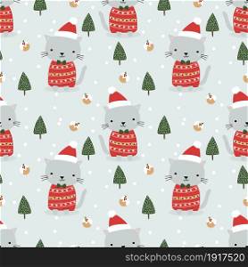 Cute cat in Christmas theme seamless pattern