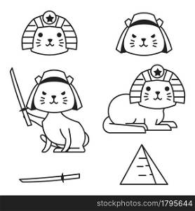 Cute Cat Japan Egypt Outline Monoline Line Doodle Style Illustration