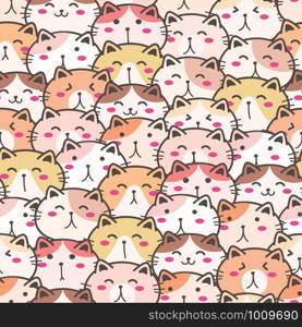 Cute cat seamless pattern background. Vector illustration.