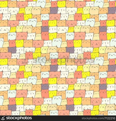 Cute cat seamless pattern background. Vector illustration for fabric and gift wrap paper design.
