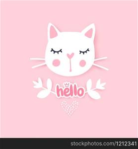 Cute cat vector illustration. Girly kittens. Fashion Cat&rsquo;s face. Cartoon animal. Kitty Baby girl. Funny character. Adorable greeting card.. Cute cat vector illustration. Girly kittens. Fashion Cat&rsquo;s face.