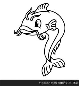 Cute catfish cartoon coloring page illustration vector. For kids coloring book.