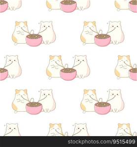 Cute cats eating korean chinese noodles pattern seamless. vector illustration. Cute cats eating korean chinese noodles pattern