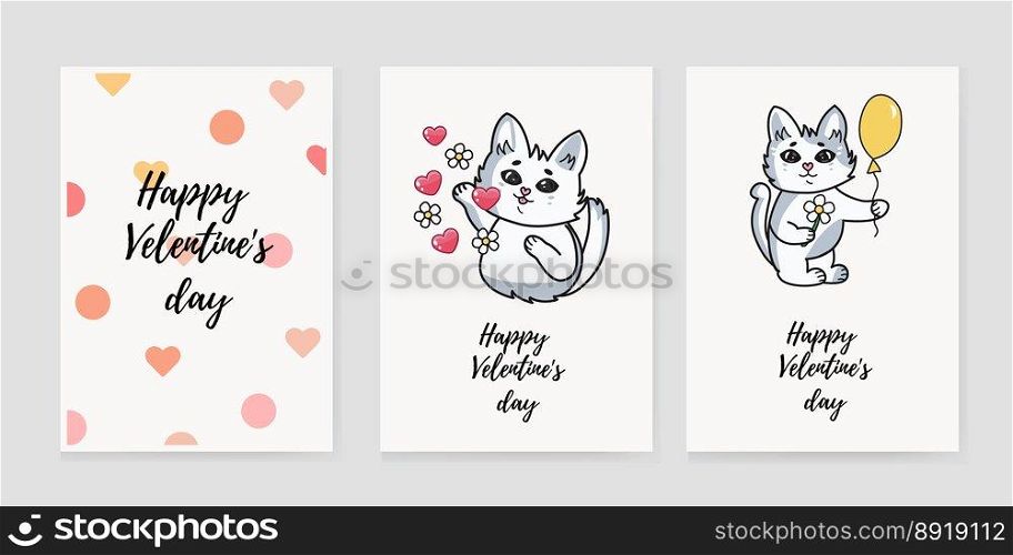 Cute cats full of love. A set of rectangular gift tags, postcards, postcards. Beautiful, funny, amazing Valentine&rsquo;s Day. Vector illustration.. Cute cats full of love. A set of rectangular gift tags, postcards, postcards. Beautiful, funny, amazing Valentine&rsquo;s Day. Vector illustration