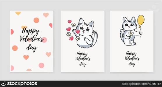 Cute cats full of love. A set of rectangular gift tags, postcards, postcards. Beautiful, funny, amazing Valentine&rsquo;s Day. Vector illustration.. Cute cats full of love. A set of rectangular gift tags, postcards, postcards. Beautiful, funny, amazing Valentine&rsquo;s Day. Vector illustration