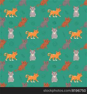 Cute cats seamless pattern. Flat vector illustration.. Cute cats seamless pattern. Flat vector illustration