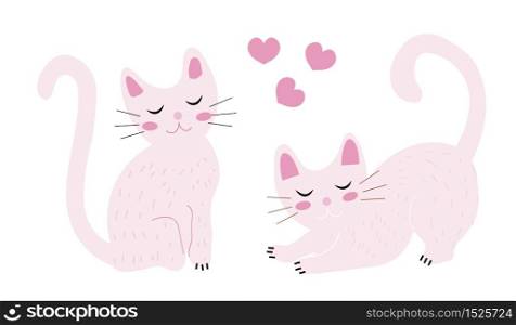 Cute cats set flat hand mouse style. Kittens are small. Vector illustration.. Cute cats set flat hand mouse style. Kittens are small. Vector illustration