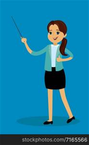 Cute caucasian girl with a pointer,cartoon character,vector illustration