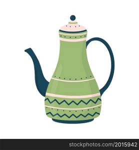 Cute ceramic colored teapot. Kitchen crockery item isolated on white background. Hand drawn flat vector illustration.. Cute ceramic colored teapot. Kitchen crockery item isolated on white background. Hand drawn flat vector illustration