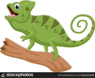 Cute chameleon cartoon on tree branch	