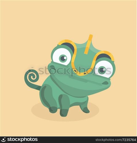 Cute chameleon on pastel background.